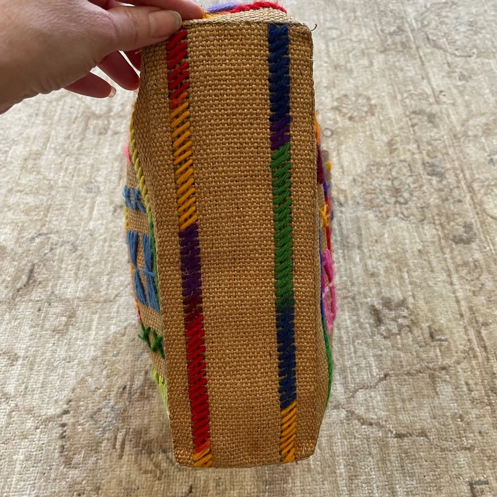 Vintage Colorful Burlap Bag. - Picture 5 of 14